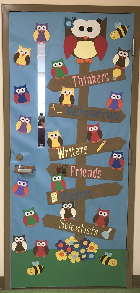 Owl Themed Classroom Door, Owl Classroom Door Ideas, Owl Decorations For Classroom, Owl Bulletin Board Ideas Preschool, Owl Door Decorations Classroom, Owl Bulletin Board Ideas, Owls Classroom Theme, Owl Classroom Door, Owl Door Decorations