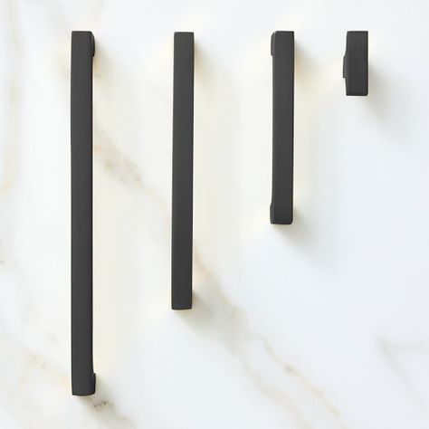 matte black cabinet hardware and drawer pulls | West Elm Matte Black Kitchen Hardware, Black Kitchen Hardware, Modern Cabinet Hardware, Black Cabinet Hardware, Matte Black Kitchen, Black Drawer Pulls, West Elm Kids, Unique Cabinets, Kitchen Pulls