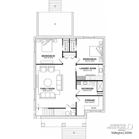 House plan 4 bedrooms, 2 bathrooms, 3146 | Drummond House Plans Laundry Chute, Drummond House Plans, Plans House, Modern Craftsman, Bathroom Storage Shelves, Custom Home Designs, New Home Builders, Family Rooms, Modern Farmhouse Style