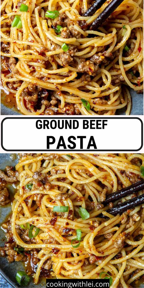 Bored of the red tomato sauce pasta? Mix up your meals with these Asian ground beef pasta. It is loaded with Asian flavors. A quick yet satisfying one-pot meal recipe. Asian Ground Beef, Tomato Sauce Pasta, Beef Pasta Recipes, Resepi Biskut, Ground Beef Pasta, Noodle Recipes Easy, Chinese Cooking Recipes, Sauce Pasta, Beef Pasta