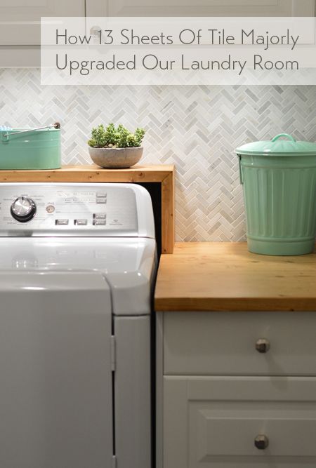 Young House Love | How To Install A Marble Herringbone Tile Backsplash In The Laundry Room | https://www.younghouselove.com Marble Herringbone Tile, Herringbone Tile Backsplash, Marble Herringbone, Cabinets Countertops, Laundry Room Renovation, Laundry Design, Young House, Laundry Room Inspiration, Laundry Room Remodel