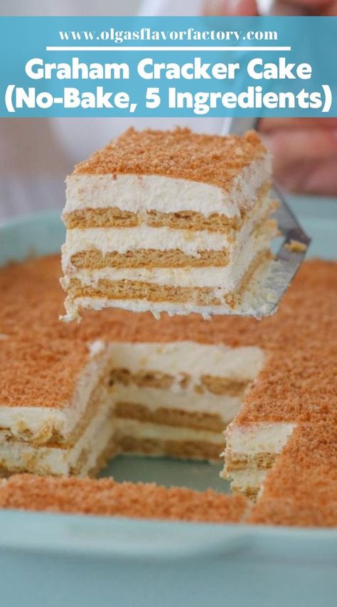 This no-bake graham cracker cake is made with just 5 ingredients and is an amazing copycat of an intricate honey layer cake. The fluffy sour cream frosting makes the cake really tender and the sweet graham crackers pair so nicely with the tangy frosting. Gram Cracker Cake, Graham Recipe, Graham Dessert, Graham Cake, Graham Cracker Dessert, Cracker Cake, Graham Cracker Cake, Cracker Dessert, Sour Cream Frosting