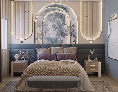 Blue Hotel Bedroom, Back Panelling Designs Bedrooms, Wall Panelling Design Modern Bedroom, Bedroom Wall Panelling Designs, Bed Wall Panelling Design, Bed Panelling Modern, Panel Accent Wall, Wall Panel Modern, Fluid Forms