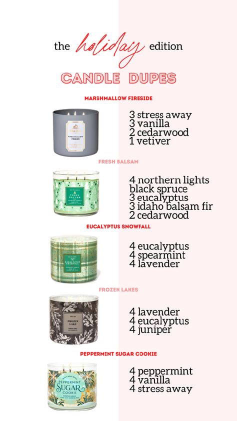 Copycat Candle Scent Recipes, Scent Combinations For Candles, Best Candle Scent Combinations, Soy Candle Fragrance Recipes, Essential Oil Recipes For Candles, Wax Melt Scent Recipes, Bath And Body Works Candle Recipe, Candle Scent Recipes Essential Oils, Christmas Candle Scent Recipes