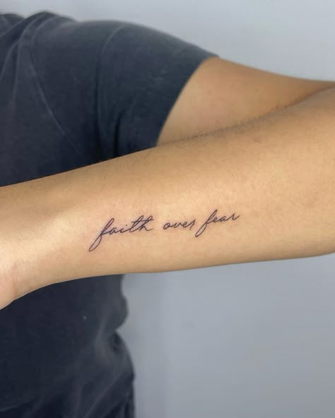 Strength From Love Tattoo, Christian’s Tattoos, Faith Over Fear Wrist Tattoo, Tiny Highland Cow Tattoo, Faithful Tattoos For Women, Tattoos Ideas For Moms, God Fine Line Tattoo, Inspiring Quotes For Tattoos, Fear Over Faith