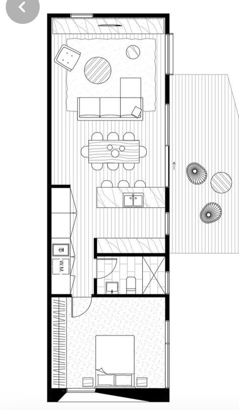 Small Modern Guest House, Studio House Ideas, Simple Tiny House, 12x24 Tiny House, Cozy Home Ideas, Narrow House Designs, Shipping Container House Plans, Small House Floor Plans, Apartment Floor Plans