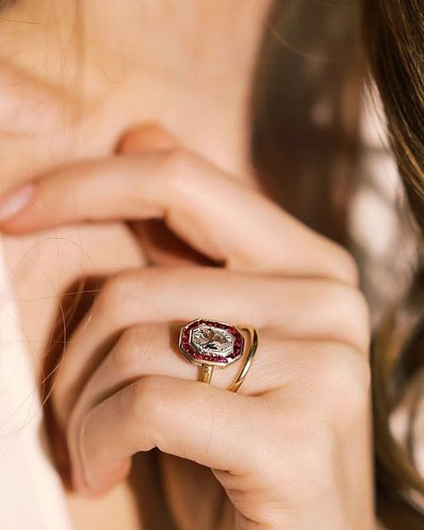 Victor Barboné Jewelry on Instagram: “The Jules ring is a unique piece centering a lovely pear diamond in a rectangular shaped face with a ruby outline ✨ Find the Jules ring…” Victor Barbone Jewelry, Pear Diamond, Classic Ring, Antique Rings, Class Ring, Ring Earrings, Necklaces Bracelets, Unique Pieces, Link In Bio