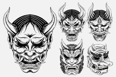 Japanese Tattoo Art Mask, Mascara Oni, Japanese Demon Tattoo, Japanese Demon Mask, Japanese Mask Tattoo, Oni Mask Tattoo, Oni Tattoo, Lady Tattoo, Army Tattoos