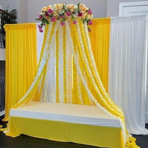 Think Event Think Bazaar Haldi Ceremony Decorations At Home, Noozay Decor, Mehndi Decoration Ideas At Home, Haldi Function Decoration, Mehndi Decoration Ideas, Haldi Decoration Ideas, Haldi Ceremony Decorations, Small Wedding Decor, Mehendi Decor Ideas