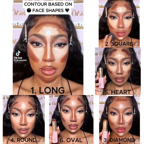 Contouring Square Face Shape, Round Face Counter, Makeup Tutorial Oval Face, Makeup To Fit Your Face, Snatched Face Contour, How To Contour Black Women, How To Make Eyes Look Seductive, How To Find Out Your Face Shape, Make Up Applications