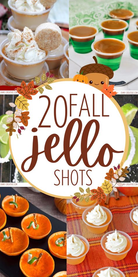 Make your fall parties extra fun with these 20 tasty jello shots! Enjoy flavors like spiced apple cider and pumpkin spice. They're perfect for Halloween, Thanksgiving, or just a cozy get-together, these jello shots will be a hit. Check them out and find your new favorite fall treat to share with friends! #FallParty #JelloShots #FallJelloShots #AutumnParty #JelloShotsIdeas Holiday Jello Shots Thanksgiving, Fall Shots Alcohol Drink Recipes, Fall Jello Shot Recipes, Fall Jello Shots, Orange Jello Shots, Thanksgiving Jello, Shots Alcohol Recipes, Fun Halloween Drinks, Jello Shots Vodka