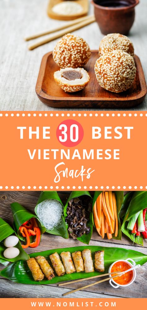 Looking for the best Vietnamese snacks to chow? Whether you're planning a trip to Vietnam or just need to satisfy a craving, here's the list for you! #vietnamese #vietnam #vietnamesesnacks #snacks #asianfood #asia #asiansnacks #snackrecipes Vietnamese Snacks Appetizers, Vietnamese Appetizers Easy, Vietnamese Finger Food, Vietnamese Finger Food Party, Vietnam Food Recipes, Vietnamese Dinner Party, Vietnamese Sides, Vietnamese Appetizers For Party, Vietnamese Charcuterie Board