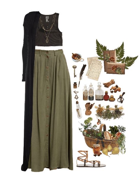 Green witch outfit ideas | #cottagecore #cottage #core #witchaesthetic #aesthetic #Green Green Witch Outfit, Witch Outfit Ideas, Look Hippie Chic, Witchy Outfits, Look Grunge, Core Cottage, Cottagecore Outfits, Mode Hippie, House Cottage