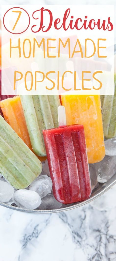 7 Delicious Homemade Popsicles - Check out these 7 different flavors of popsicles that you can make yourself to help your kids to cool off this summer! Home Made Popsicles Healthy, Juice Popsicles, Homemade Smoothies, Homemade Popsicles, Ice Cream Popsicles, Popsicle Recipes, Summer Snacks, Kids Ideas, Summer Treats