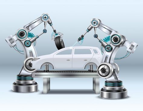 Robotic arms in car assembly line manufa... | Free Vector #Freepik #freevector #car #technology #line #construction Robotic Arms, Industrial Robots, Robotic Arm, Conveyor System, Automobile Engineering, Automotive Engineering, Assembly Line, Auto Service, Automobile Industry