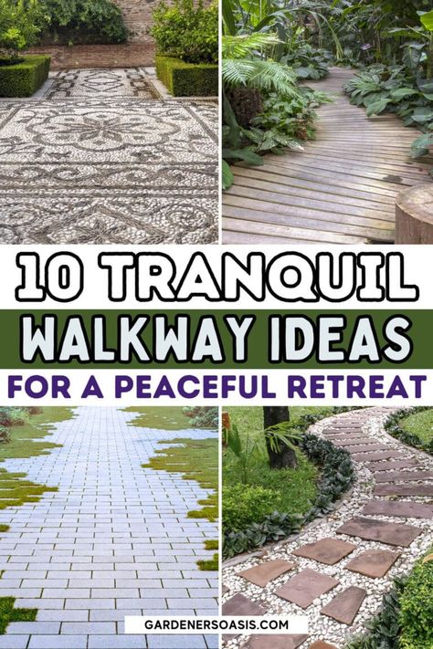 Garden Path Ideas: 10 Ways To Create A Beautiful Walkway | Gardening Ideas Cottage Garden Walkway, Stones With Grass In Between, Walkway With Stepping Stones, Garden Paths And Walkways, Diy Garden Path, Garden Path Ideas, Driveway Entrance Landscaping, Gravel Walkway, Whimsical Diy