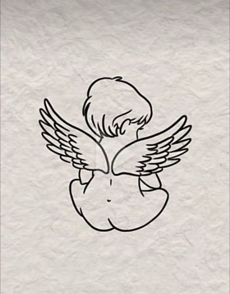 Minimalist Tattoo Outline, Simplistic Angel Tattoo, Cherub Baby Tattoo, Miscarried Tattoo Ideas Simple, Cherub Angel Tattoo Simple, Baby Cherub Tattoo, Angel Line Art Tattoo, Angel Cherub Tattoo, Baby Angel Tattoo Designs