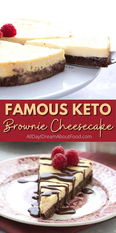 Keto Brownie Cheesecake is the best of all possible worlds, combining fudgy low carb brownies and sugar-free vanilla cheesecake. It's my most iconic keto dessert recipe, with good reason! Keto Whipped Cheesecake, Keto Brownie Cheesecake Recipes, Keto Sopapilla Cheesecake, Keto Cheesecake Dessert Recipes, Keto Brownie Cheesecake, Keto Oreo Cheesecake, Sugar Free Jello Cheesecake Recipes, Low Carb Christmas Desserts, Low Carb Recipes Desserts