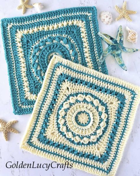 Ocean Foam Crochet Square (Free Pattern) Beach Granny Square, Ocean Themed Crochet, Crochet Square Free Pattern, Ocean Foam, Chevron Crochet Patterns, Crochet Hat Sizing, Crochet Mens Scarf, Grandma Vibes, Make A Blanket