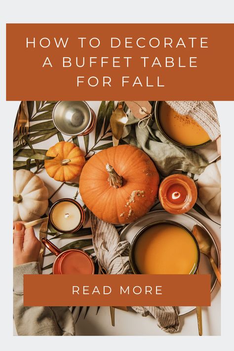 Dive into the essence of autumn with our top tips on how to decorate a buffet table for fall! From rustic accents to seasonal foliage, transform your dining space into a cozy, fall-inspired haven. Perfect for gatherings or everyday elegance. #FallDecor #BuffetTableIdeas #AutumnVibes Fall Buffet Table Decor, Fall Buffet Decor, How To Decorate A Buffet Table, Buffett Table, How To Decorate A Buffet, Decorating A Buffet, Decorating A Buffet Table, Buffet Tablescapes, Buffet Table Settings