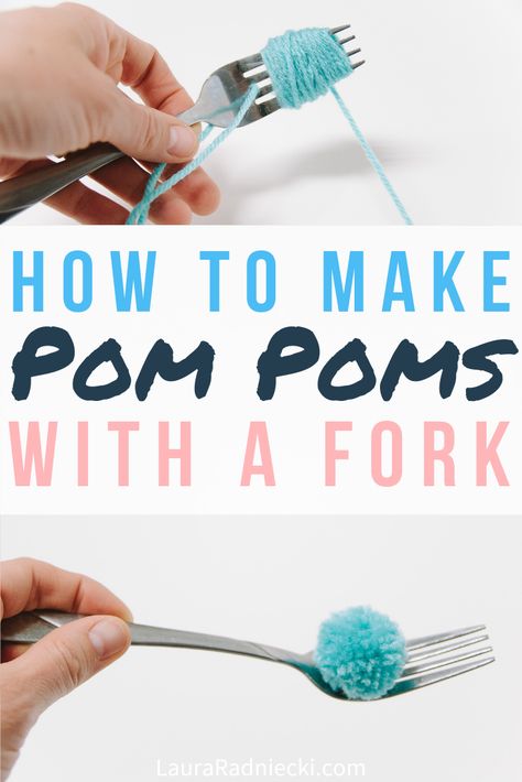 How to Make a Pom Pom with a Fork | Pom Pom Fork Method Tutorial Diy Yarn Pom Pom, Diy Pom Pom Rug, Make Pom Poms, Pompon Diy, Pom Pom Animals, Yarn Crafts For Kids, Kerajinan Diy, Diy Sy, Diy Pom Poms