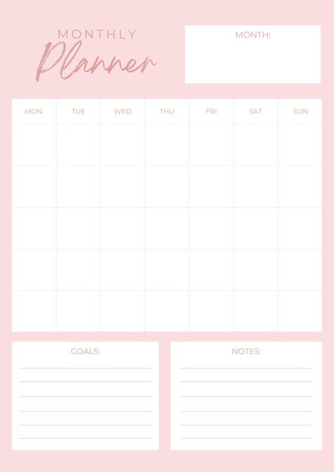 Pink Monthly Planner Template, Good Notes Templates Free Planner Monthly, Monthly Planner Template Pink, Pink Monthly Planner, Pink Daily Planner, Free Monthly Planner, Ipad Things, Digital Planner Ideas, Digital Monthly Planner