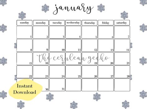 Simple Snowflake, Printable Calendars, 2023 Calendar, Sunday Monday Tuesday, Printable Pictures, Monthly Calendar Printable, 2021 Calendar, January 2023, Printable Calendar