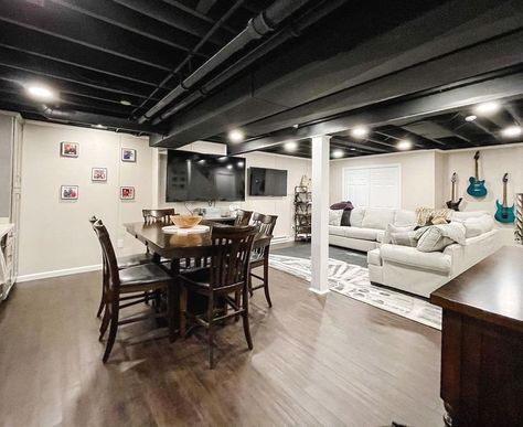 #homedecor #diy #basementideas #basementguide Low Cost Basement Ideas, Basement Wall Color Ideas With Black Ceiling, Half Finished Basement Ideas, Basement With Black Ceiling, Diy Basement Ideas Unfinished, Basement Wall Ideas Without Drywall, Unfinished Basement Ideas On A Budget, Basement Master Suite Ideas, Basement Room Ideas Bedrooms