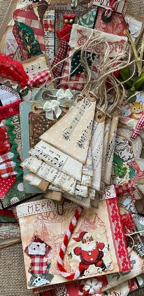 Iod Christmas Tags, Christmas Paper Embellishments, Vintage Christmas Junk Journal Ideas, Christmas Embellishments Paper, Christmas Ephemera Ideas, Christmas Tags Handmade Vintage Style, Christmas Junk Journal Embellishments, Vintage Christmas Junk Journal, Christmas Junk Journal Tags