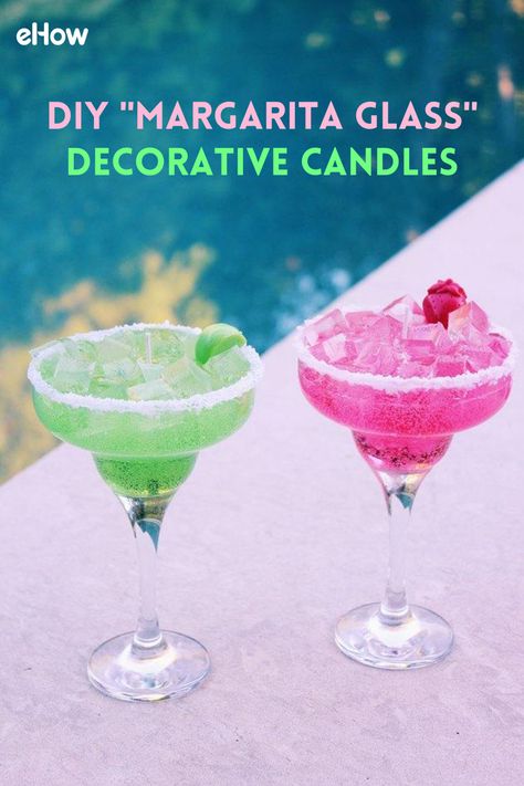 It looks like you could use a margarita — a margarita candle, to be exact. No, you can't drink these delightfully realistic-looking candles, but they can sure get you in the south of the border spirit. Made from clear gel wax poured into actual margarita glasses, these candles even come on the rocks with salt, with the ice cubes and salt also made of wax. Margarita Candle Diy, Margarita Glasses Diy, Alcohol Candles, Diy Margarita, Diy Candles To Sell, Gel Candle Diy, Sundae Candles, Margarita Candles, Gel Wax Candles