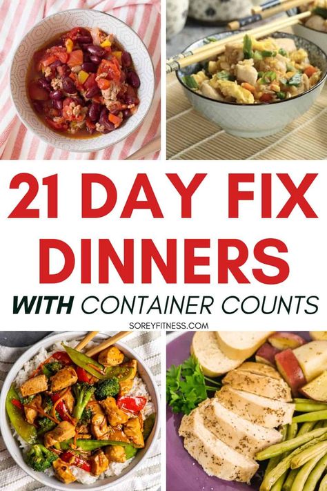 These easy 21 Day Fix dinner recipes with container counts simplify meal prep. #21dayfix #21dayfixrecipes #21dayfixdinners Easy 21 Day Fix Lunch, Portion Fix Recipes Dinners, Easy 21 Day Fix Recipes Dinner, 21 Day Fix Recipes Soup, Portion Fix Dinner Recipes, 21 Day Fix Casserole, 21day Fix Recipes, Fixate Dinner Recipes, 21 Day Fix Dinner Ideas