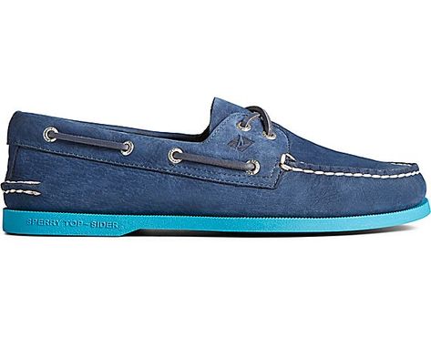 Authentic Original 2-Eye Color Sole Boat Shoe, Navy/Blue Shoe Care Kit, Driving Shoes Men, Sperry Men, Sperry Boat Shoes, Below Deck, Boots Sneakers, Boat Shoe, Free Shoes, Brown Plaid