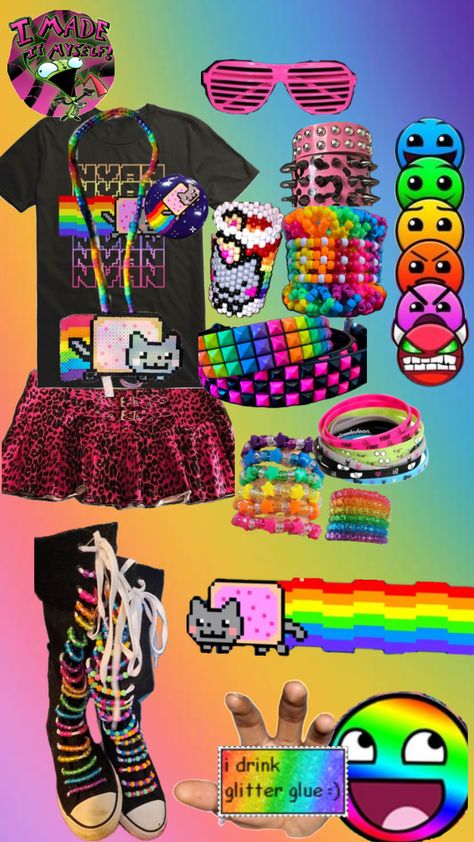 SCENE OUTFIT! X3!!1!1!1!!! #scenemo #scenekid #scene #sceneoutfit #outfit #outfitcollage Scene Kid Aesthetic, Scene Kid Outfits, Scenecore Aesthetic, Scene Kid Art, Scene Icons, Scene 2000s, Emo Fits, Scene Accessories, Silly Clothes