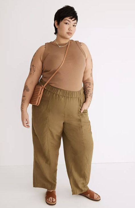 Wide Leg Linen Pants Outfit, Minimal Style Outfits, Big Size Fashion, Linen Pants Outfit, Summer Pants Outfits, Sustainable Fabric, Wide Leg Linen Pants, Plus Size Pants, Curvy Girl Fashion