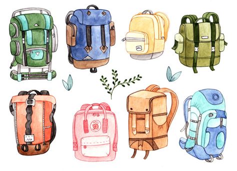 Backpack Drawing, Pokemon Backpack, Camping Rucksack, Backpack Art, Pokemon Oc, Camping Bag, Cute Backpacks, Camping Art, Illustrated Map