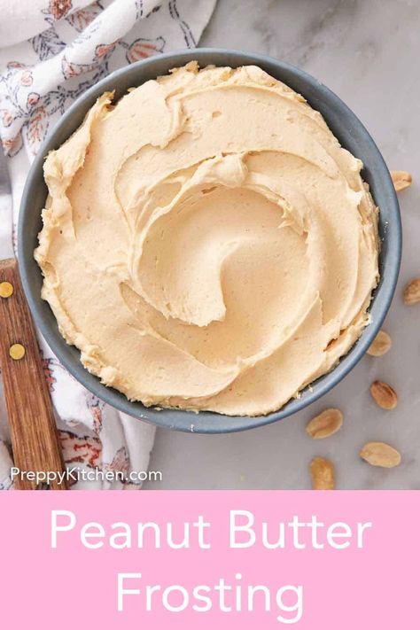 Whip up this Homemade Peanut Butter Frosting in less than 10 minutes for a delicious topper on your favorite cake or cupcakes. It takes just a few simple ingredients to make this silky smooth and easily pipeable or spreadable frosting! Homemade Peanut Butter Frosting, Peanut Butter Frosting Easy, Fondant Frosting, Homemade Frosting Recipes, Peanut Butter Frosting Recipe, Peanut Butter Icing, Oatmeal Cream Pies, Cake Frosting Recipe, Chunky Peanut Butter