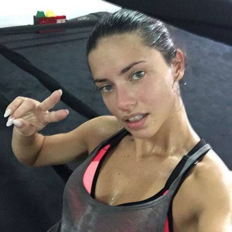 Warning: These Sweaty, Glowy Photos of Celebs Post-Workout Will Inspire You to Exercise  - ELLE.com Adriana Lima Without Makeup, Adriana Lima Workout, Girl Sweat, Sweat Women, Sweaty Workouts, Elite Model Management, Model Lifestyle, Gemini Woman, Celebrity Workout