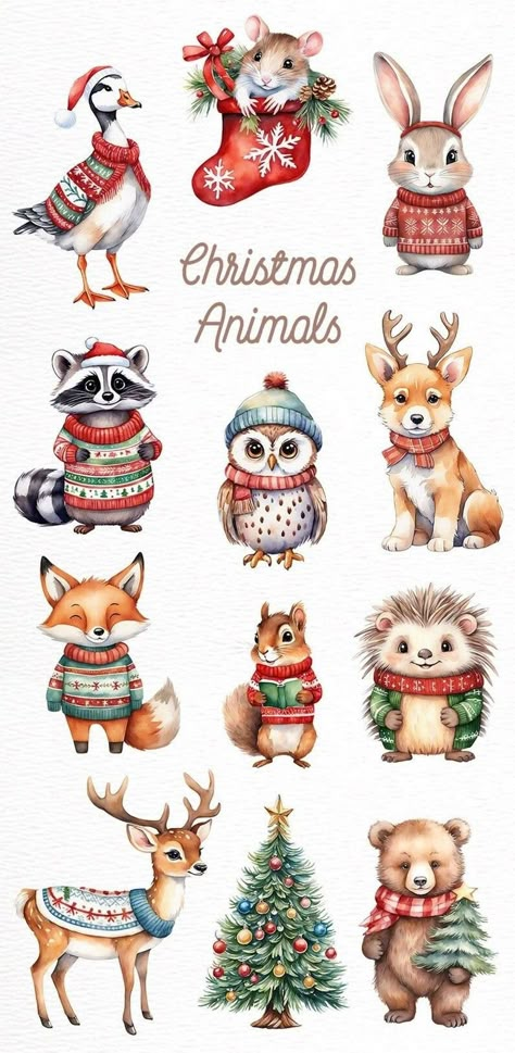 Engaging illustrations depicting explorations of animal habitats in the forest, suitable for educational use. Symmetrical Animals, 3 Kings Christmas, Christmas Design Graphic, Christmas Woodland Animals, Christmas Draw, Forest Animals Clipart, Forest Animals Illustration, 2023 Christmas Tree, Christmas Tree Illustration