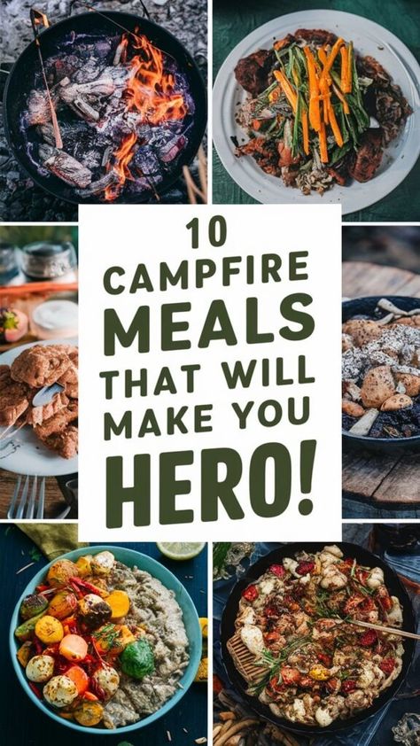 10 Campfire Meals That Will Make You the Hero of Your Next Camping Trip ⛺️ Steak Camping Meals, Gf Camping Meals, Gourmet Campfire Meals, Dinner Over Campfire, Gluten Free Camping Meals Easy, Fire Pit Dinner, Propane Stove Meals, Healthy Campfire Meals, Campfire Skillet Meals