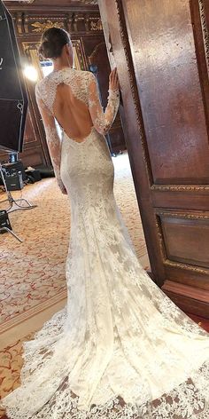 wedding dresses 2019 mermaid open back with long sleeves full lace monique lhuillier