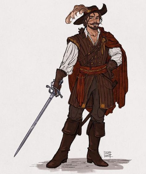 Dnd Rogue Swashbuckler, Rapier Character, Swashbuckler Character Art, Dnd Sailor Character Design, Fencer Character Design, Musketeer Character Design, Rapier Duelist Fantasy Art, Human Bard Male, Duelist Character Art