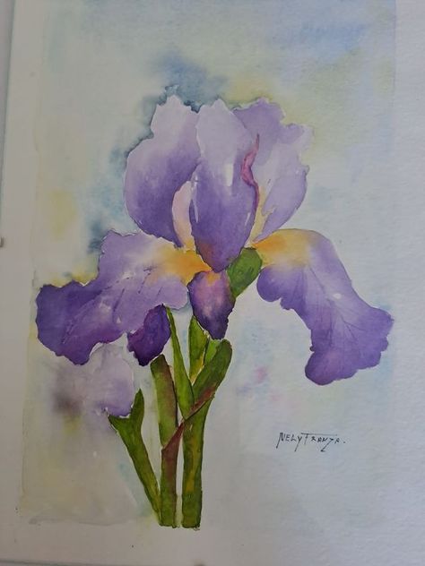 Iris Watercolor, Loose Watercolor Flowers, Purple Painting, Fabric Painting Techniques, Watercolor Flowers Tutorial, Flowers Tutorial, Loose Watercolor, Painting For Beginners, Abstract Flower Painting