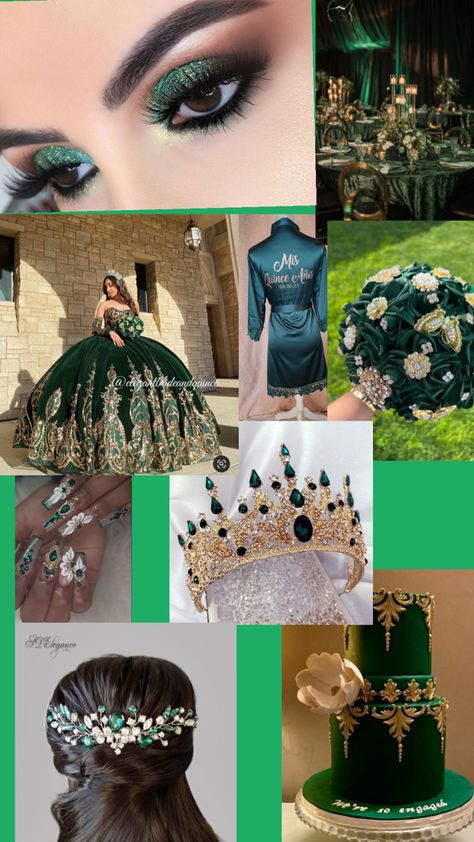 Forest Green Quinceanera, Green Quince Theme, Emerald Green Quince Theme, Enchanted Forest Quinceanera Theme, Enchanted Forest Quinceanera, Emerald Green Quince, Green Quinceanera, Quince Themes, Mexican Quinceanera