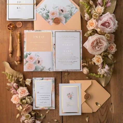 Pink Wedding Stationery, Vintage Wedding Stationery, Shine Wedding Invitations, Rose Gold Wedding Invitations, Floral Wedding Invitation Suite, Geometric Wedding Invitation, Pocket Fold Wedding Invitations, Gold Foil Wedding Invitations, Bespoke Wedding Invitations