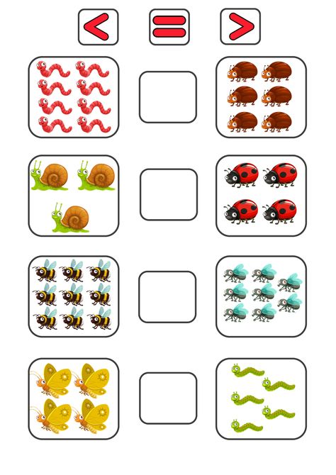 Bug Math Activities, More And Less Activities Preschool, Math Preschool Activities, Math For Preschoolers, تصنيف الحيوانات, Comparing Numbers Worksheet, Math Preschool, Maternelle Grande Section, Math Answers