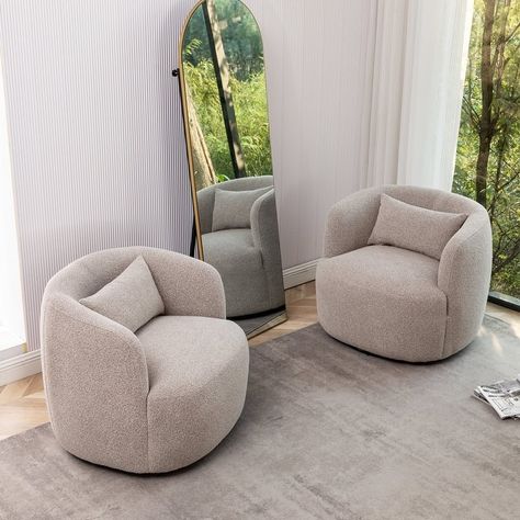 34" Wide Poly Blend Boucle Fabric Upholstered Swivel Armchair (Set of 2) - On Sale - Bed Bath & Beyond - 37475962 Single Sofa Chair, Swivel Barrel Chair, Swivel Chairs, Boucle Fabric, Chair Types, Swivel Armchair, Upholstered Arm Chair, Single Sofa, Barrel Chair