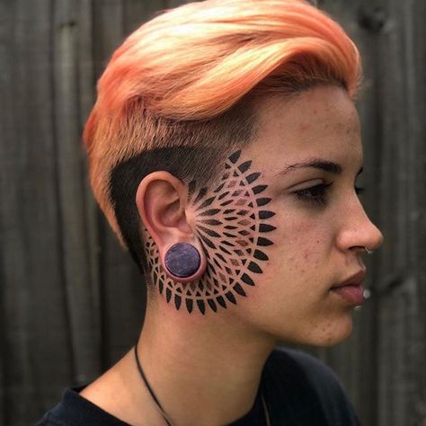 artist: Paul Schnell Mandala Face Tattoo, Geometric Sleeve Tattoo, Head Tattoo, Ink Model, Geometric Sleeve, Geometric Mandala, Face Tattoos, Head Tattoos, Face Tattoo