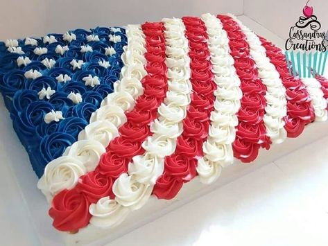 4th of july cake, memorial day cake, American flag cake Rosette Sheet Cake, Memorial Day Cake, Patriotic Cakes, Sheet Cake Ideas, American Flag Cake, America Cake, Patriotic Cake, Fourth Of July Cakes, Sheet Cake Designs