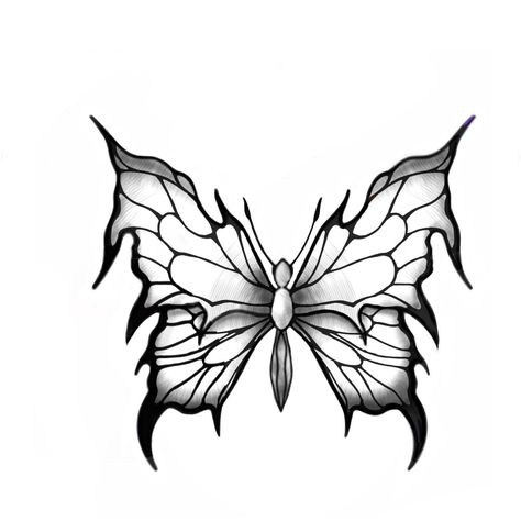 Flaming Butterfly Drawing, Trippy Butterfly Tattoo Ideas, Electric Butterfly Tattoo, Butterfly Lightning Tattoo, Metal Butterfly Tattoo, Edgy Butterfly Tattoo Designs, Roses And Butterfly Drawing, Gothic Butterfly Drawing, Spiky Butterfly Tattoo