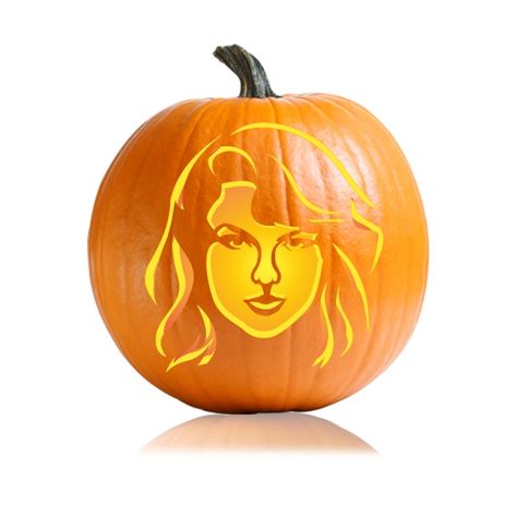 Taylor-Swift-Stencil pumpkin Taylor Swift Pumpkin Carving, Taylor Swift Pumpkin, Cute Painted Pumpkin Ideas, Train Pumpkin, Creative Pumpkin Painting, Cute Pumpkin Carving, Iconic Celebrities, Pumpkin Stencils, No Carve Pumpkin Decorating